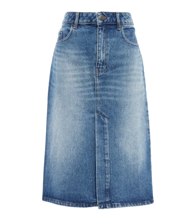 Shop Ami Alexandre Mattiussi Denim Midi Skirt In Used Blue