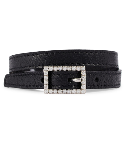 Shop Saint Laurent Crystal Buckle Leather Choker In Nero/crystal