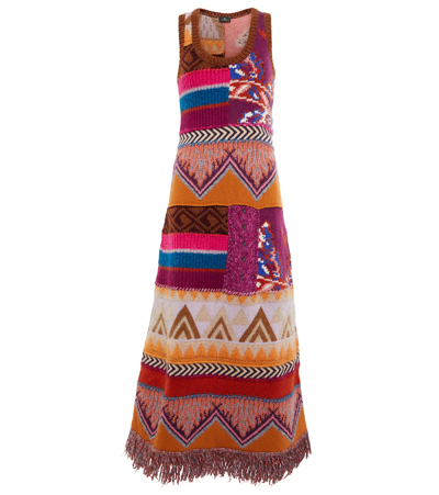 Shop Etro Patchwork Knit Maxi Dress In Multicolor