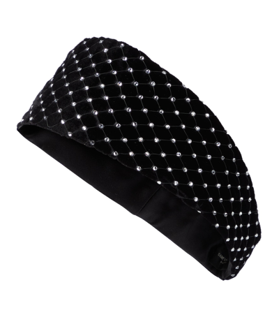 Shop Saint Laurent Crystal-embellished Headband In Black/silver