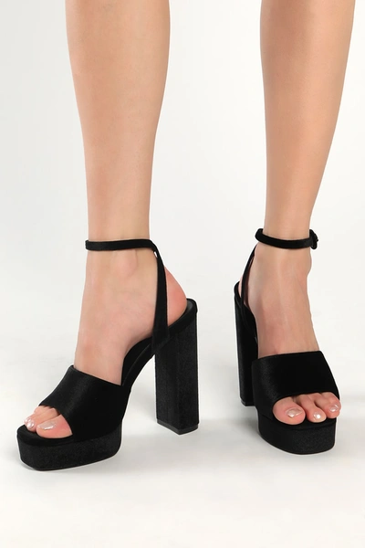 Lulus Gorgyy Black Velvet Platform High Heel Sandal Heels In Black