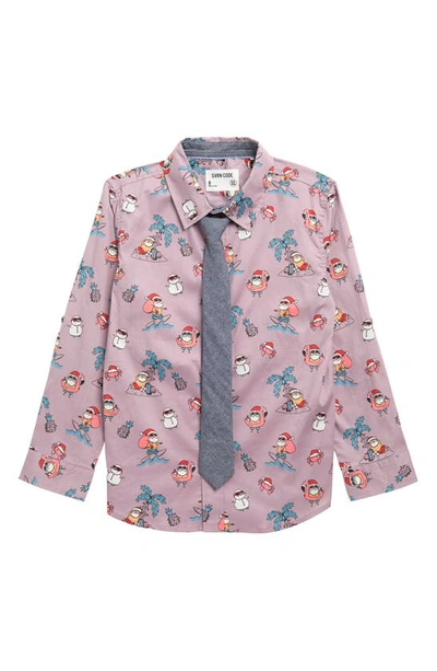 Shop Sovereign Code Kids' Shirt & Tie Set In Beach Santa/ Mauve