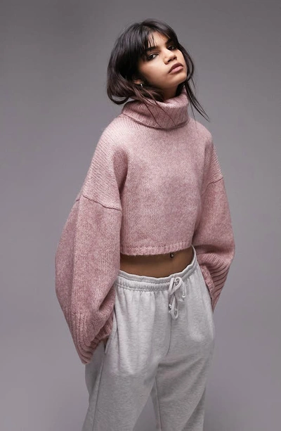 Topshop Super Crop Turtleneck Sweater In Pink | ModeSens
