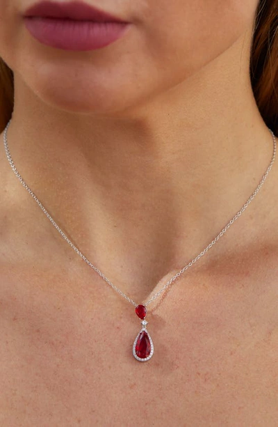 Savvy Cie Jewels Cubic Zirconia Teardrop Pendant Necklace In Red