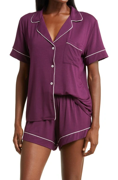 Shop Eberjey Gisele Relaxed Jersey Knit Short Pajamas In Plum/ Ivory