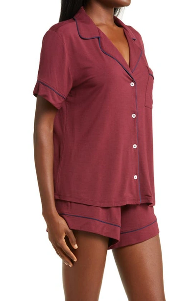 Shop Eberjey Gisele Relaxed Jersey Knit Short Pajamas In Mulberry/ Navy