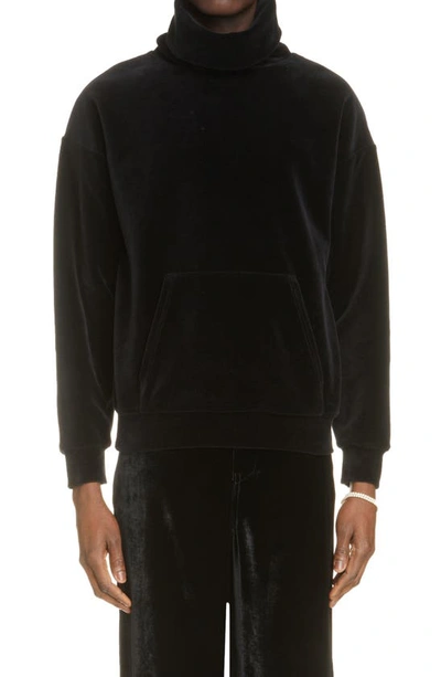 Shop Saint Laurent Velvet Turtleneck Sweatshirt In Noir