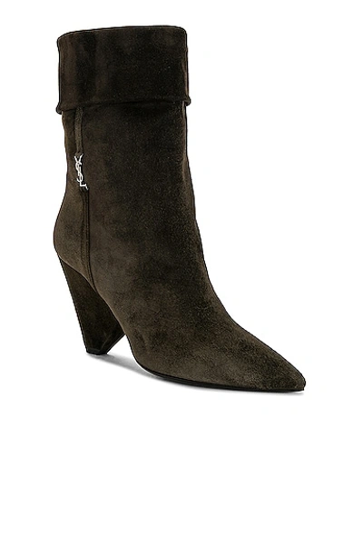 Saint Laurent Liz 85 Luxor Suede Mid-calf Boots In Saddle Brown