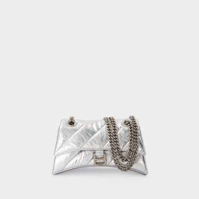 Shop Balenciaga Tasche Crush Mit Kette Aus Leder Metallisch In Silver