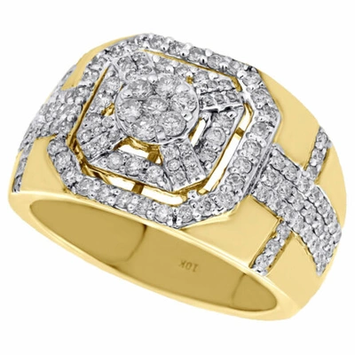 Pre-owned Jfl Diamonds & Timepieces 10k Gelbgold Original Diamant Rosa Ring Oktagon Halo Rahmen Cluster Band 2 Karat