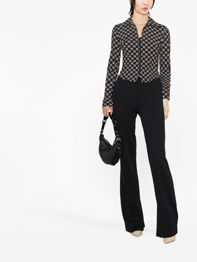 Misbhv Monogram Wide Collar Zip Up Shirt In Black