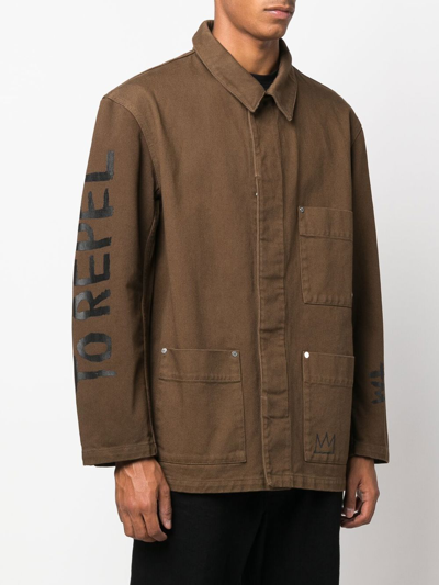 Shop Etudes Studio Graphic-print Denim Jacket In Brown