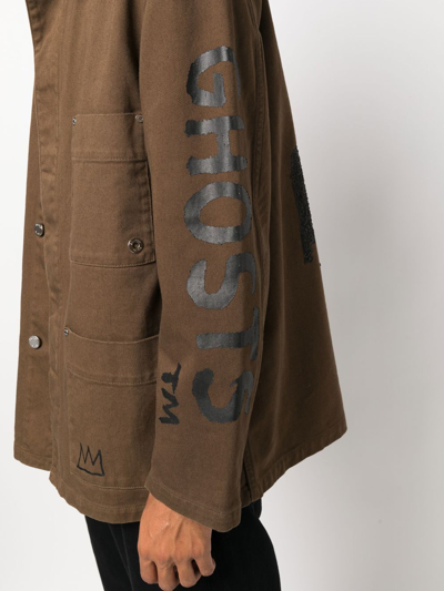 Shop Etudes Studio Graphic-print Denim Jacket In Brown