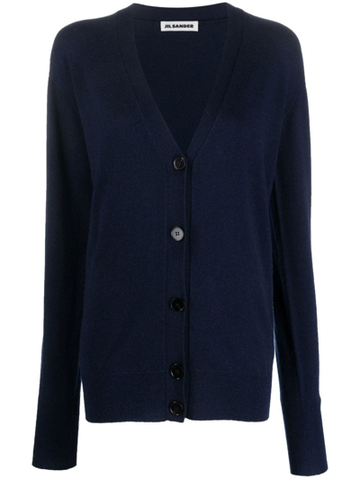 Shop Jil Sander Button-down Cashmere Cardigan In Blue