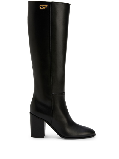 Shop Giuseppe Zanotti Bidane Knee-high Leather Boots In Black