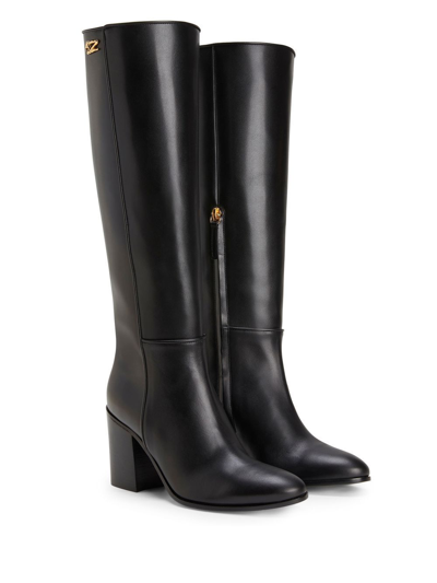 Shop Giuseppe Zanotti Bidane Knee-high Leather Boots In Black