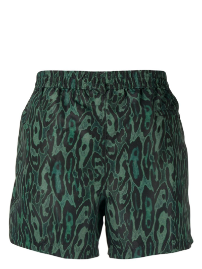 Shop Paul Smith Animal-print Drawstring Swim Shorts In Green
