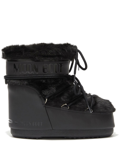 Shop Moon Boot Icon Low Faux-fur Detail Boots In Black
