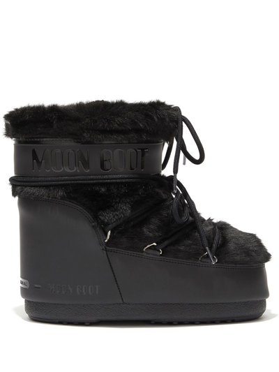 Moon Boot Iconic Faux Fur Ankle Boots With Lace-up Detail In Black