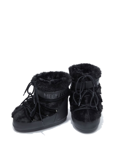 Moon Boot Iconic Faux Fur Ankle Boots With Lace-up Detail In Black
