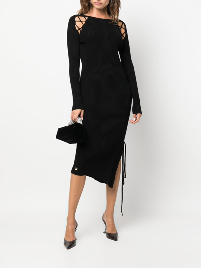 Philipp Plein Lace-detail Ribbed-knit Dress In Black