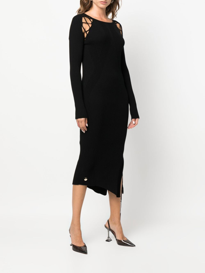 Philipp Plein Lace-detail Ribbed-knit Dress In Black