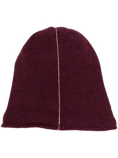Shop There Was One Stripe-detail Beanie Hat In Red