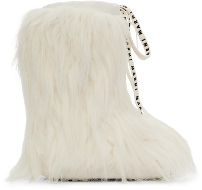 Shop Marni Kids White Furry High Boots In Var. 1