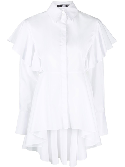 Shop Karl Lagerfeld Ruffled Organic-cotton Shirt In White