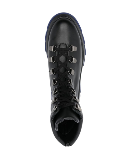 Shop Stuart Weitzman Lace-up Leather Boots In Blue