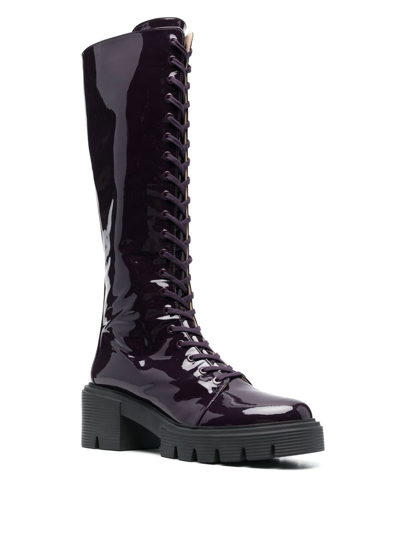 Shop Stuart Weitzman Lace-up Patent Boots In Purple