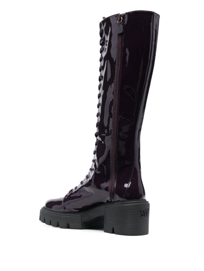 Shop Stuart Weitzman Lace-up Patent Boots In Purple