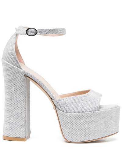 Shop Stuart Weitzman 150mm Glittered Platform Sandals In Silver