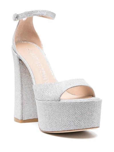 Stuart Weitzman 150mm Glittered Platform Sandals In Silver