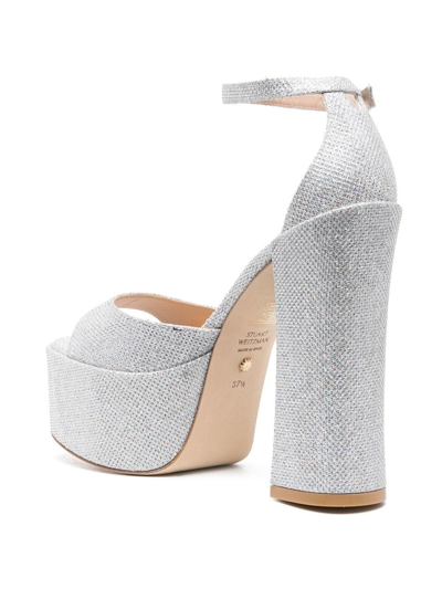 Stuart Weitzman 150mm Glittered Platform Sandals In Silver
