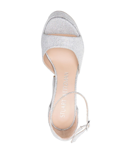 Stuart Weitzman 150mm Glittered Platform Sandals In Silver