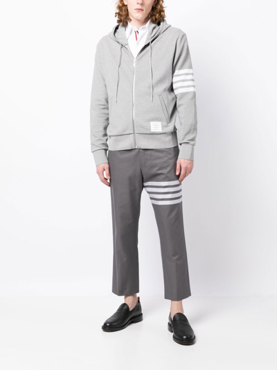 Thom Browne Logo-patch Zip-up Hoodie In Grey