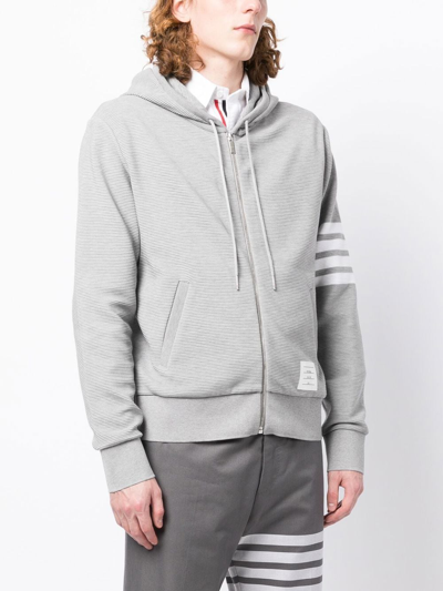 Thom Browne Logo-patch Zip-up Hoodie In Grey
