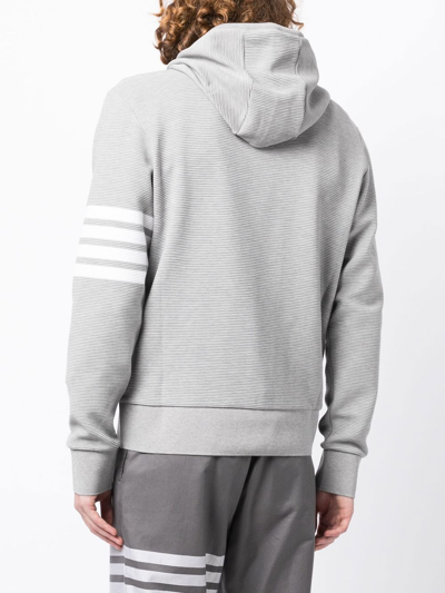 Thom Browne Logo-patch Zip-up Hoodie In Grey