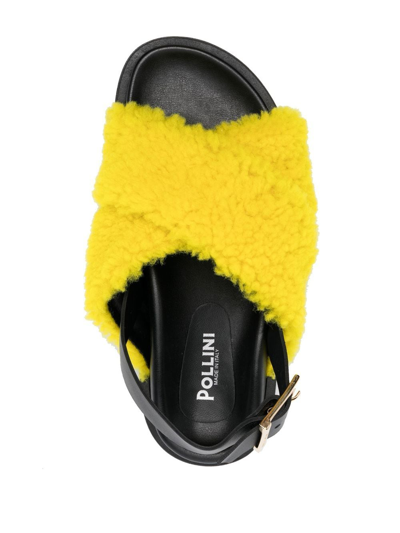 Shop Pollini Crossover Sheepskin Sandals In Yellow