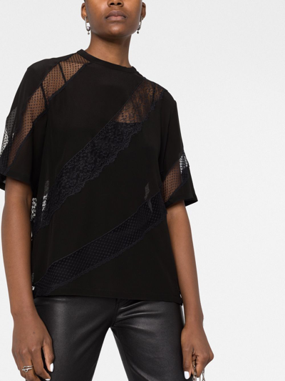 Shop Elie Saab Lace-panelled T-shirt In Black