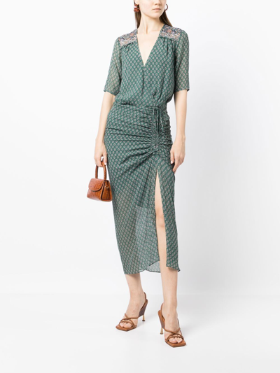 Shop Veronica Beard Patterned Short-sleeved Silk Maxi Dress In Green