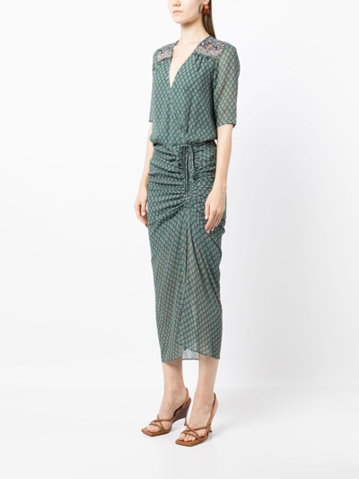 Shop Veronica Beard Patterned Short-sleeved Silk Maxi Dress In Green