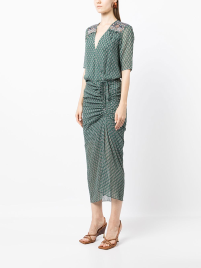 Veronica Beard Mariposa Green Printed Silk-chiffon Midi Dress In Green