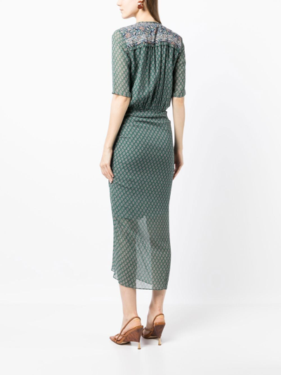 Shop Veronica Beard Patterned Short-sleeved Silk Maxi Dress In Green
