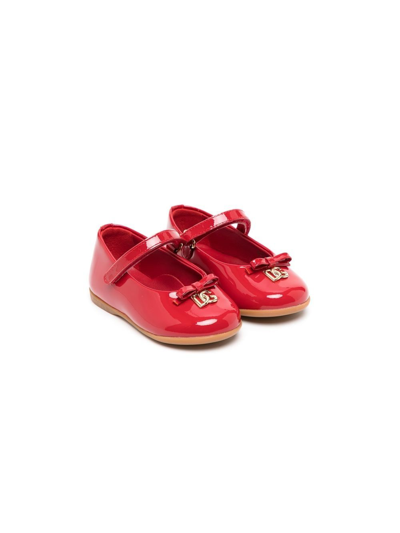 Shop Dolce & Gabbana Logo-plaque Touch-strap Ballerinas In Red