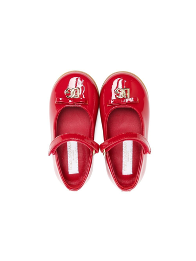 Shop Dolce & Gabbana Logo-plaque Touch-strap Ballerinas In Red