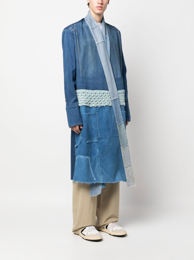 Shop Greg Lauren Patchwork Cotton Coat In Blue
