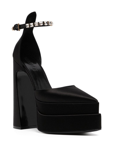 Shop Versace 120mm Satin Platform Sandals In Black