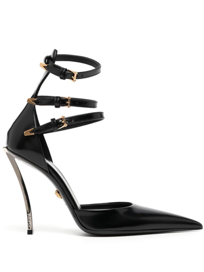 Shop Versace 120mm Pointed-toe Leather Sandals In Black